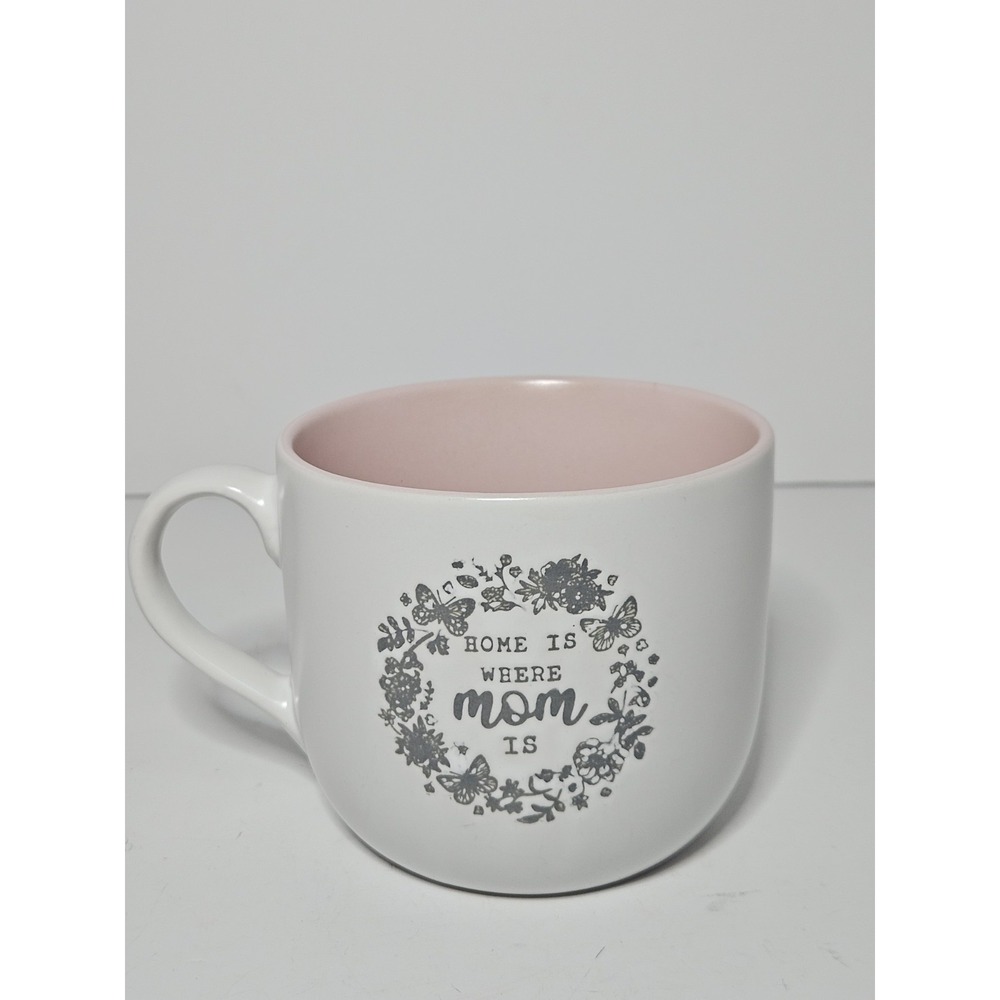 Shabby Chic Home Is Where Mom Is Pink White Ceramic Coffee Mug Mother Gift Idea